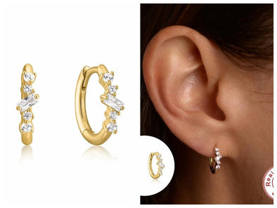 Solid Sterling Silver Vermeil Huggies Earrings, Clear Cubic Zirconia Hoop Earrings, Minimalist Huggies Earrings, Cartilage Earrings YCZ217