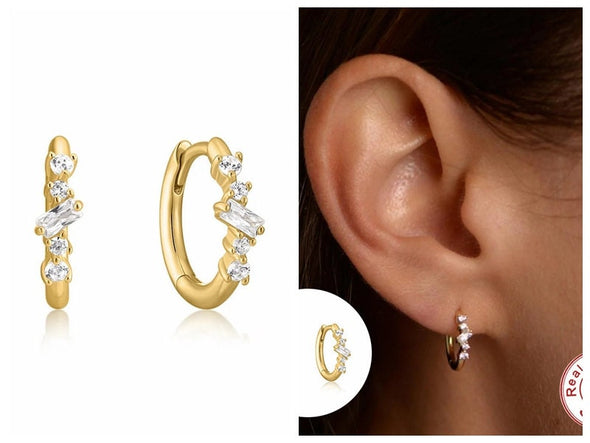 Solid Sterling Silver Vermeil Huggies Earrings, Clear Cubic Zirconia Hoop Earrings, Minimalist Huggies Earrings, Cartilage Earrings YCZ217