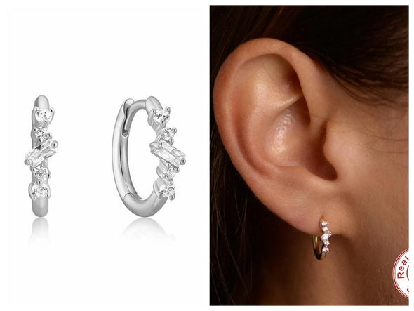 Solid Sterling Silver Vermeil Huggies Earrings, Clear Cubic Zirconia Hoop Earrings, Minimalist Huggies Earrings, Cartilage Earrings YCZ217