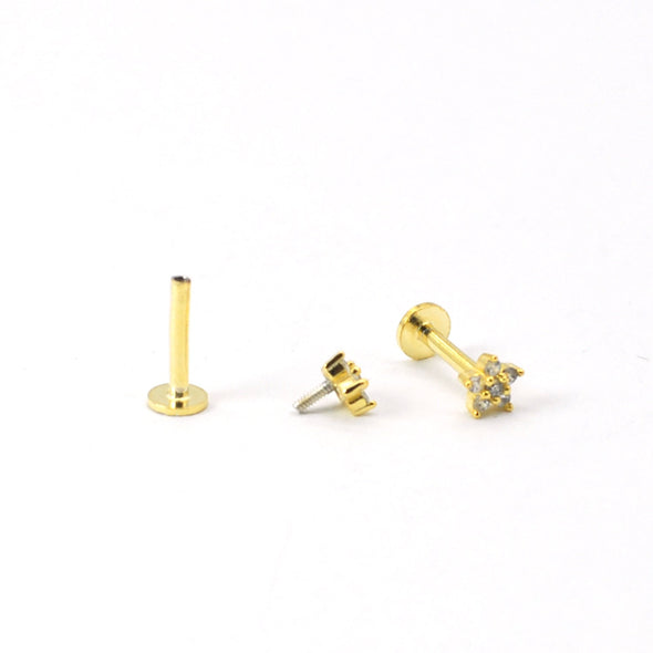 1PC/1 Pair Sterling Silver CZ Flower, Star Flat Back internally threaded earring, Conch Earring, Cartilage Earrings, Tragus Stud 16g YCZ884