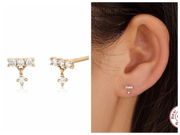 solid sterling silver vermeil bar stud earrings, CZ micro pave minimal stud 7X7mm YCZ219