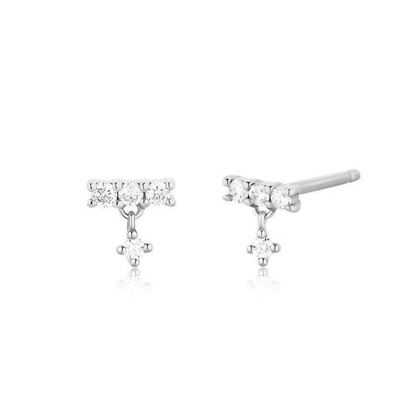 solid sterling silver vermeil bar stud earrings, CZ micro pave minimal stud 7X7mm YCZ219