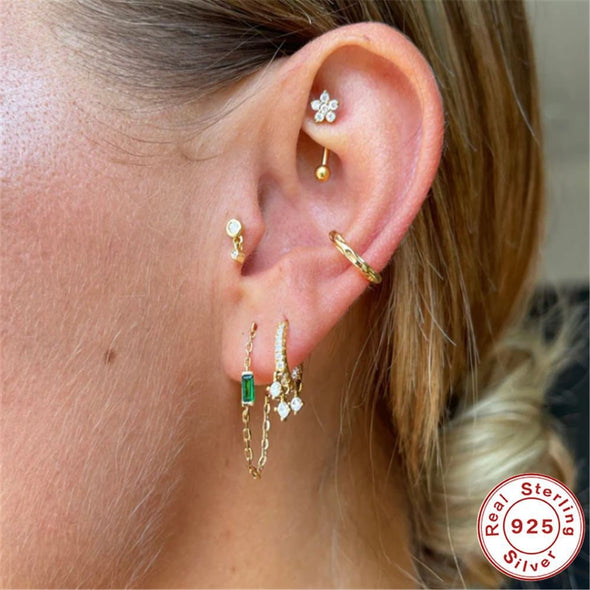 solid sterling silver vermeil thread earrings, green cubic zirconia earrings, dainty earrings delicate thread earrings, minimal YCZ223