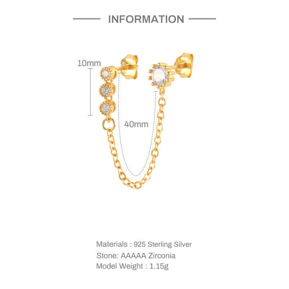 Sterling Silver vermeil cubic zirconia thread earrings, Solid 925 Earrings, Dainty Earring Thread Earrings, minimal earrings YCZ215