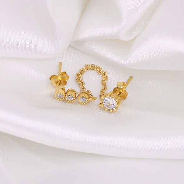 Sterling Silver vermeil cubic zirconia thread earrings, Solid 925 Earrings, Dainty Earring Thread Earrings, minimal earrings YCZ215