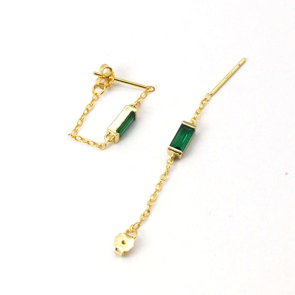solid sterling silver vermeil thread earrings, green cubic zirconia earrings, dainty earrings delicate thread earrings, minimal YCZ223