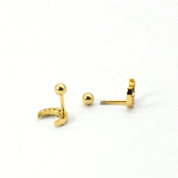 Solid Sterling Silver CZ Pave Crescent Moon Screw Back Earrings, Cartilage Earrings, Helix Tragus Stud Earrings, Minimalist YCZ212