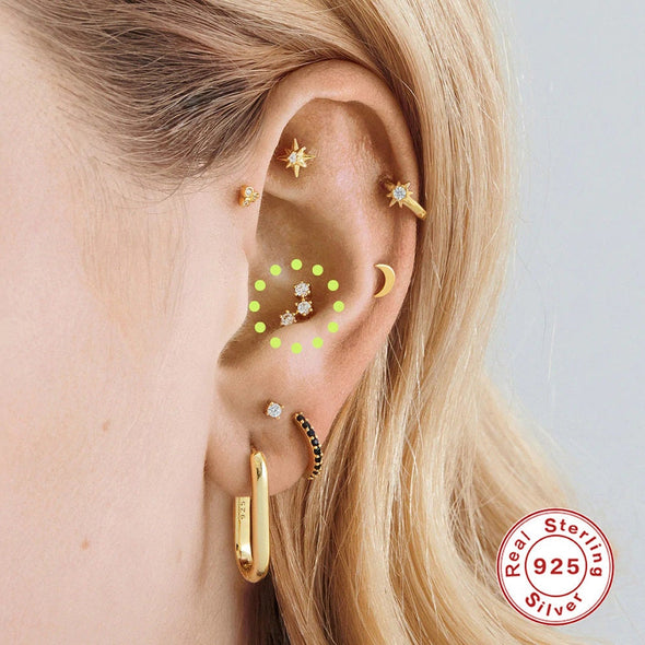 1PC/1 Pair Sterling Silver Threadless Push In Flat Back Labret, Conch Earring, Cartilage Stud Earrings, Tragus Stud 16g YCZ409