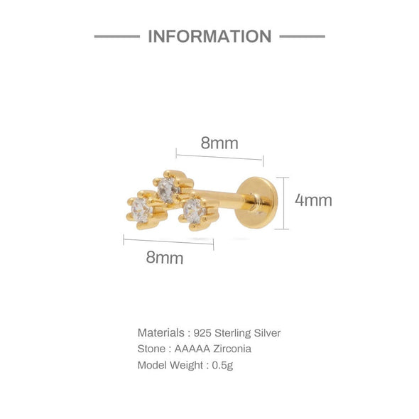 1PC/1 Pair Sterling Silver Threadless Push In Flat Back Labret, Conch Earring, Cartilage Stud Earrings, Tragus Stud 16g YCZ409