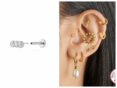 1PC/1 Pair Sterling Silver Bar Threadless Push In Flat Back Labret, Conch Earring, Cartilage Stud Earrings, Tragus Stud 16g YCZ410