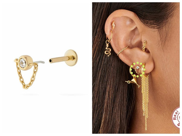 1PC/1 Pair Sterling Silver Threadless Push In Flat Back Labret, Conch Earring, Cartilage Stud Earrings, Tragus Stud 16g YCZ411