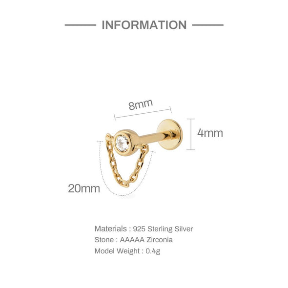 1PC/1 Pair Sterling Silver Threadless Push In Flat Back Labret, Conch Earring, Cartilage Stud Earrings, Tragus Stud 16g YCZ411