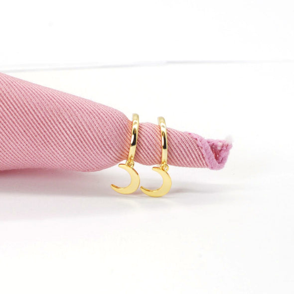 Solid 925 Sterling Silver Hoop Earrings, Crescent Moon Hoop Earrings, Minimalist Earrings, Delicate Huggies, Hoop 12mm YCZ401