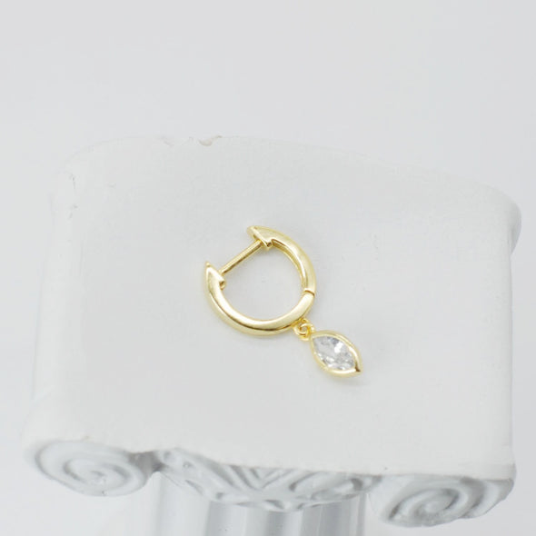 Solid 925 Sterling Silver Hoop Earrings, Cubic Zirconia Horse Eye Hoop Earrings, Minimalist Earrings, Delicate Huggies, Hoop 12mm YCZ403