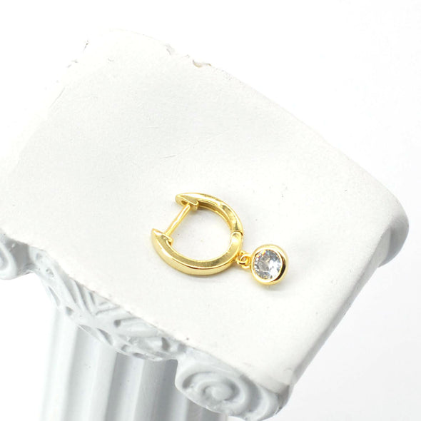 Solid 925 Sterling Silver Hoop Earrings, Cubic Zirconia Round Dot Hoop Earrings, Minimalist Earrings, Delicate Huggies, Hoop 12mm YCZ404