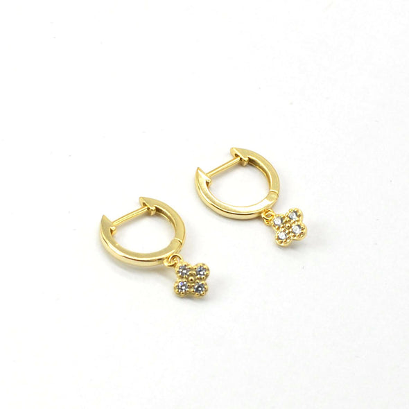 Solid 925 Sterling Silver Hoop Earrings, CZ Pave Clover Flower Hoop Earrings, Minimalist Earrings, Delicate Huggies, Hoop 12mm YCZ405