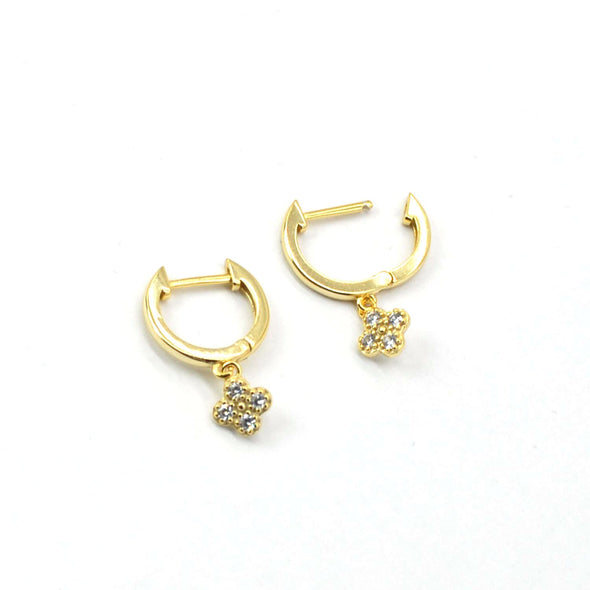 Solid 925 Sterling Silver Hoop Earrings, CZ Pave Clover Flower Hoop Earrings, Minimalist Earrings, Delicate Huggies, Hoop 12mm YCZ405