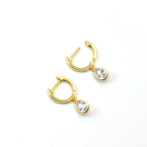 Solid 925 Sterling Silver Hoop Earrings, Cubic Zirconia Tear Drop Hoop Earrings, Minimalist Earrings, Delicate Huggies, Hoop 12mm YCZ406