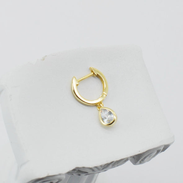 Solid 925 Sterling Silver Hoop Earrings, Cubic Zirconia Tear Drop Hoop Earrings, Minimalist Earrings, Delicate Huggies, Hoop 12mm YCZ406