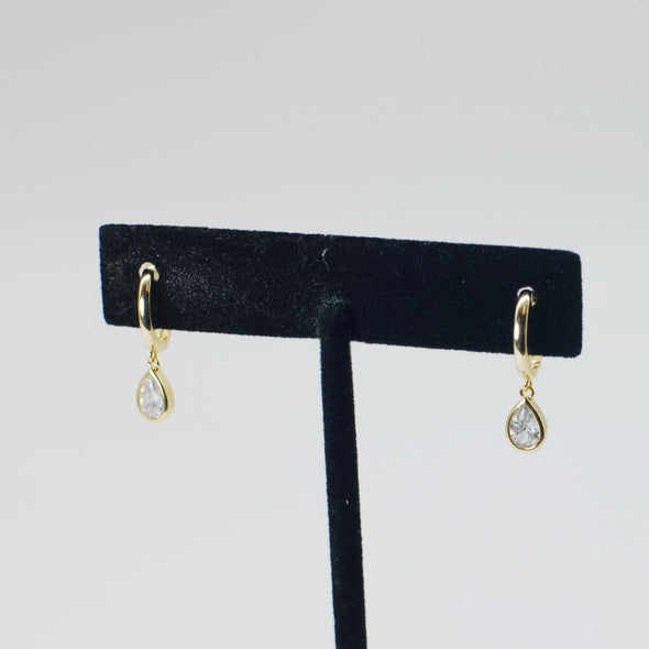 Solid 925 Sterling Silver Hoop Earrings, Cubic Zirconia Tear Drop Hoop Earrings, Minimalist Earrings, Delicate Huggies, Hoop 12mm YCZ406