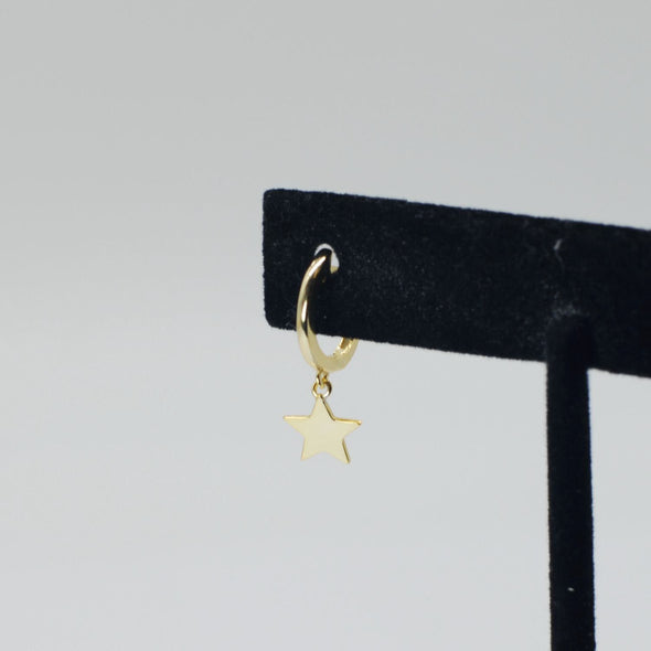 Solid 925 Sterling Silver Vermeil Hoop Earrings, Star Hoop Earrings, Minimalist Earrings, Delicate Huggies, Hoop 12mm YCZ408