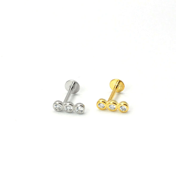 1PC/1 Pair Sterling Silver Bar Threadless Push In Flat Back Labret, Conch Earring, Cartilage Stud Earrings, Tragus Stud 16g YCZ410