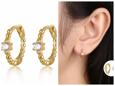 Solid Sterling Silver Vermeil Huggies Earrings, Clear Cubic Zirconia Hoop Earrings, Minimalist Huggies Earrings, Cartilage Earrings YCZ1203