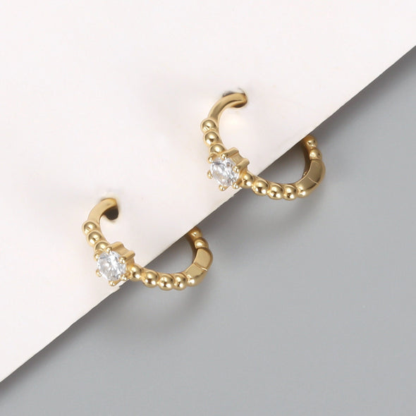 Solid Sterling Silver Vermeil Huggies Earrings, Clear Cubic Zirconia Hoop Earrings, Minimalist Huggies Earrings, Cartilage Earrings YCZ1203