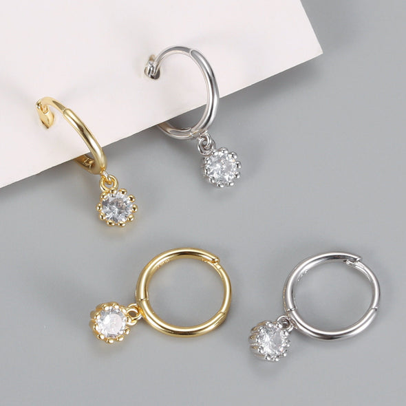 Sterling Silver Vermeil Round Dot Hoop Earrings, Cubic Zirconia Huggies Earrings, Minimalist Earrings, Hoop 11mm YCZ1205