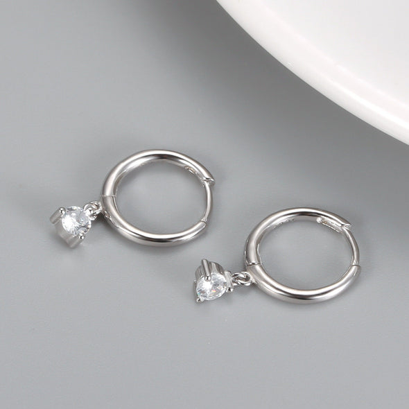 Sterling Silver Vermeil Round Dot Hoop Earrings, Cubic Zirconia Huggies Earrings, Minimalist Earrings, Hoop 11mm YCZ1207