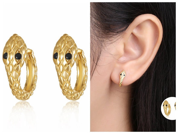 Solid Sterling Silver Vermeil Huggies Earrings, Cubic Zirconia Snake Hoop Earrings, Minimalist Huggies Earrings, Cartilage Earrings YCZ1208