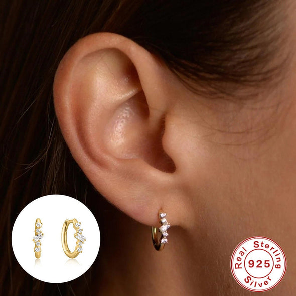 Solid Sterling Silver Vermeil Huggies Earrings, Clear Cubic Zirconia Hoop Earrings, Minimalist Huggies Earrings, Cartilage Earrings YCZ217