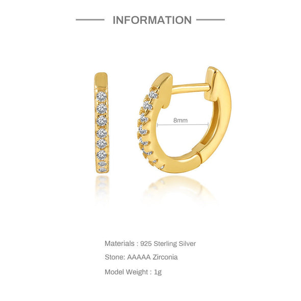 solid sterling silver vermeil huggies earrings, pave cubic zirconia hoop earrings, minimalist huggies earrings, Cartilage Earrings YCZ222