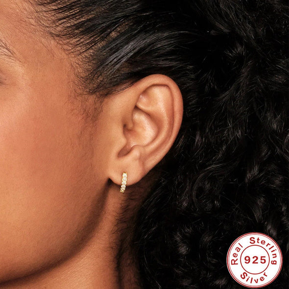 solid sterling silver vermeil huggies earrings, pave cubic zirconia hoop earrings, minimalist huggies earrings, Cartilage Earrings YCZ222