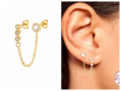 Sterling Silver vermeil cubic zirconia thread earrings, Solid 925 Earrings, Dainty Earring Thread Earrings, minimal earrings YCZ215