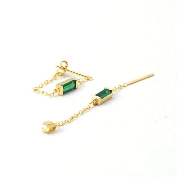 solid sterling silver vermeil thread earrings, green cubic zirconia earrings, dainty earrings delicate thread earrings, minimal YCZ223