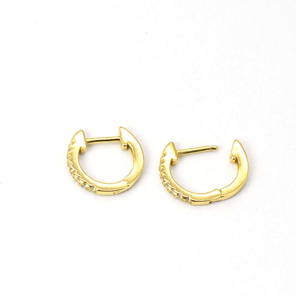 solid sterling silver vermeil huggies earrings, pave cubic zirconia hoop earrings, minimalist huggies earrings, Cartilage Earrings YCZ222