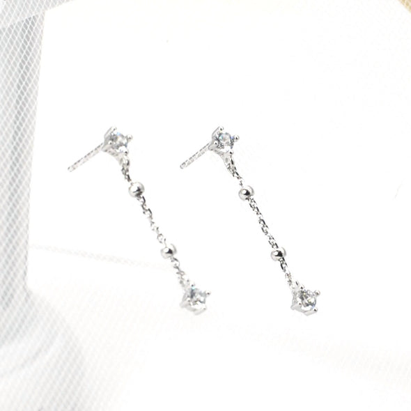 solid sterling silver vermeil thread stud earrings, CZ micro pave minimal stud 25mm long YCZ220