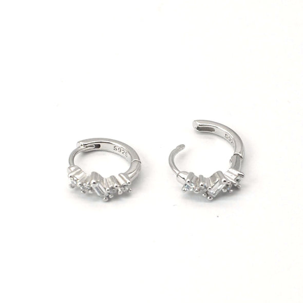 Solid Sterling Silver Vermeil Huggies Earrings, Clear Cubic Zirconia Hoop Earrings, Minimalist Huggies Earrings, Cartilage Earrings YCZ217